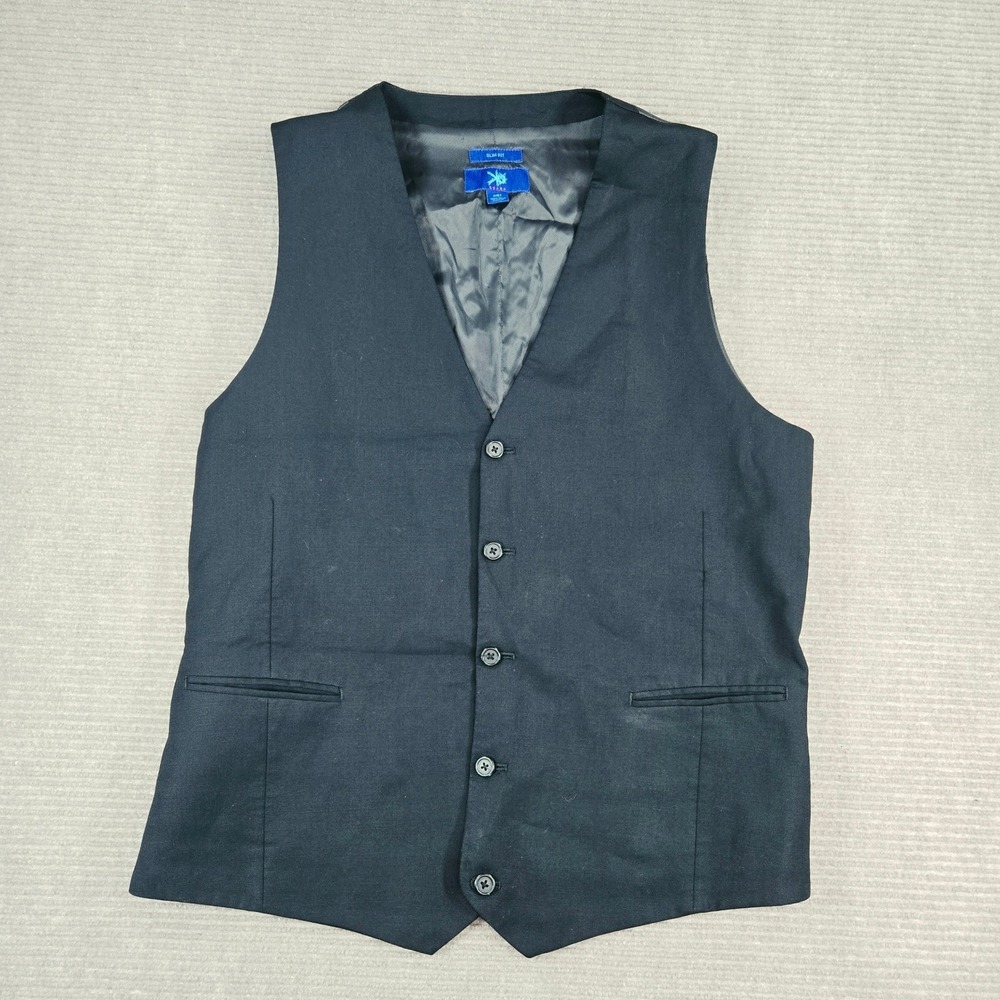 Egara Mens 2XLT Black 100% Wool Slim Fit Formal Suit Vest